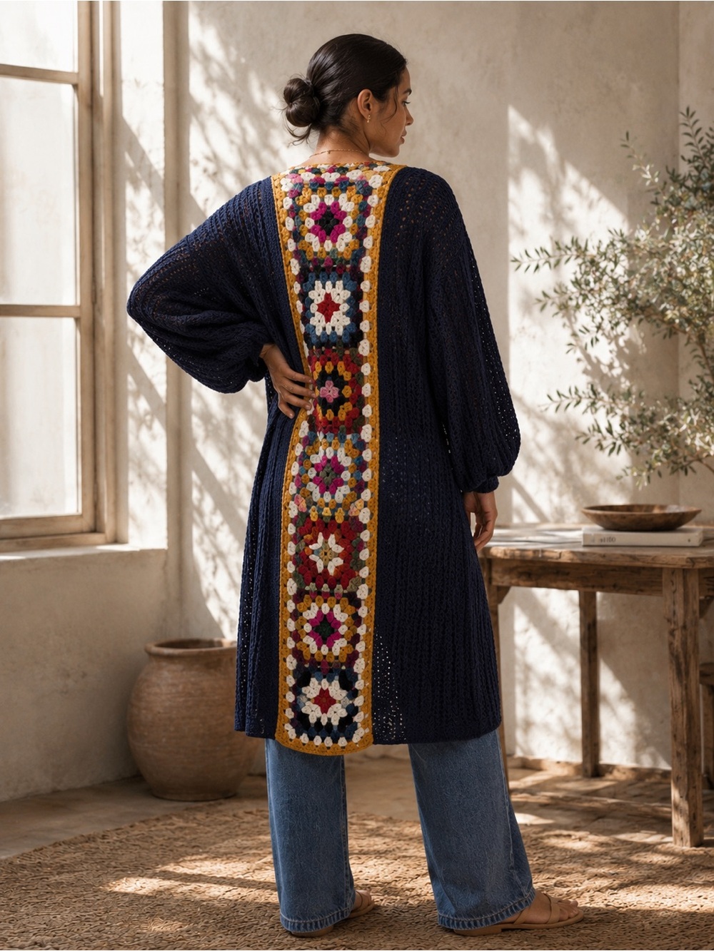 Anthropologie Crochet Duster
Cardigan | Boho Granny Square-Long Open Knit